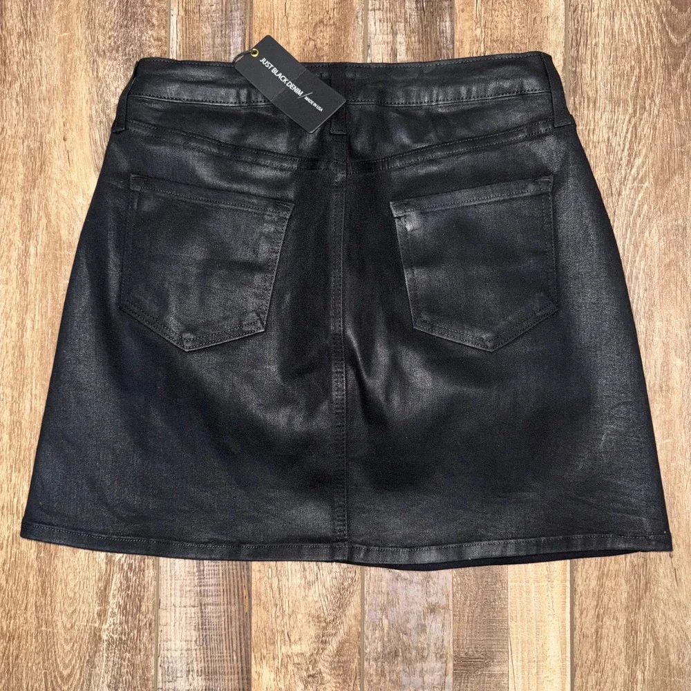 Just Black Denim Women‎ Coated Black Mini Skirt CD211K High Rise Size L NEW